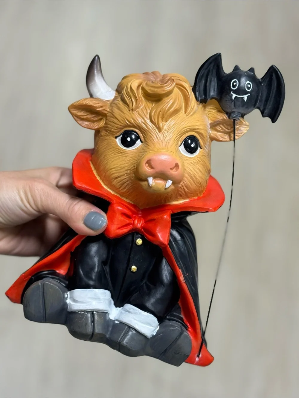 Halloween Vampire Bull Figurine - Orange and Black Decorative Accent